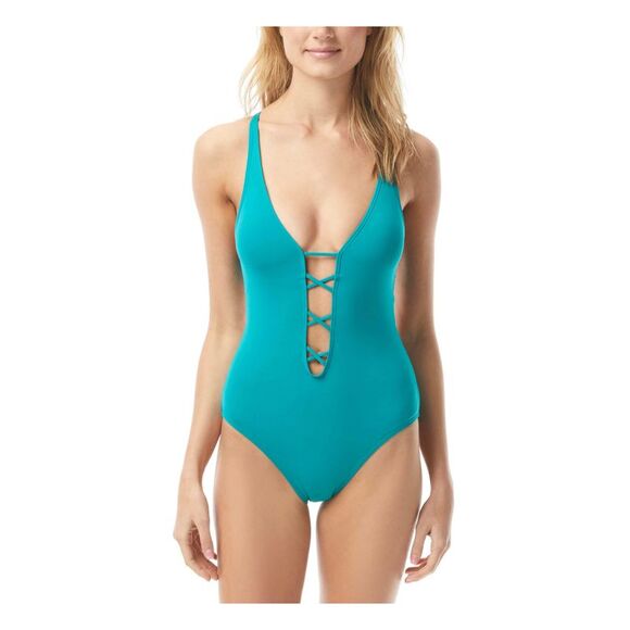 VINCE CAMUTO SWIM Other - VINCE CAMUTO SWIM Women's Teal Stretch Plunging Strappy One Piece Swimsuit 4